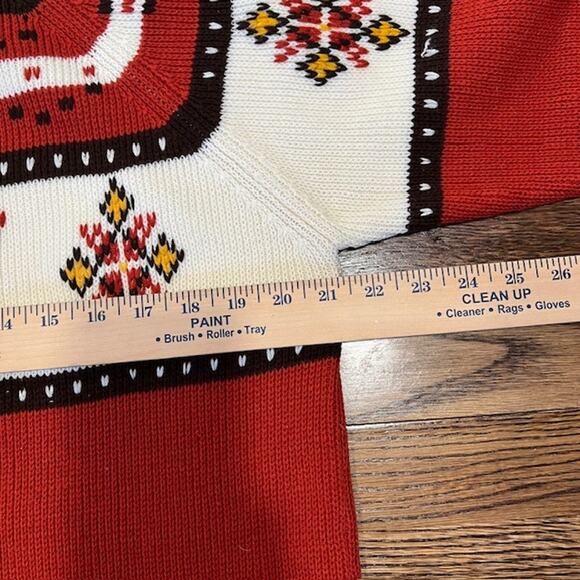 VTG 70s Nordic Fair Isle Knit Sweater Unisex M Retro Burnt Orange Cottagecore - Picture 6 of 8
